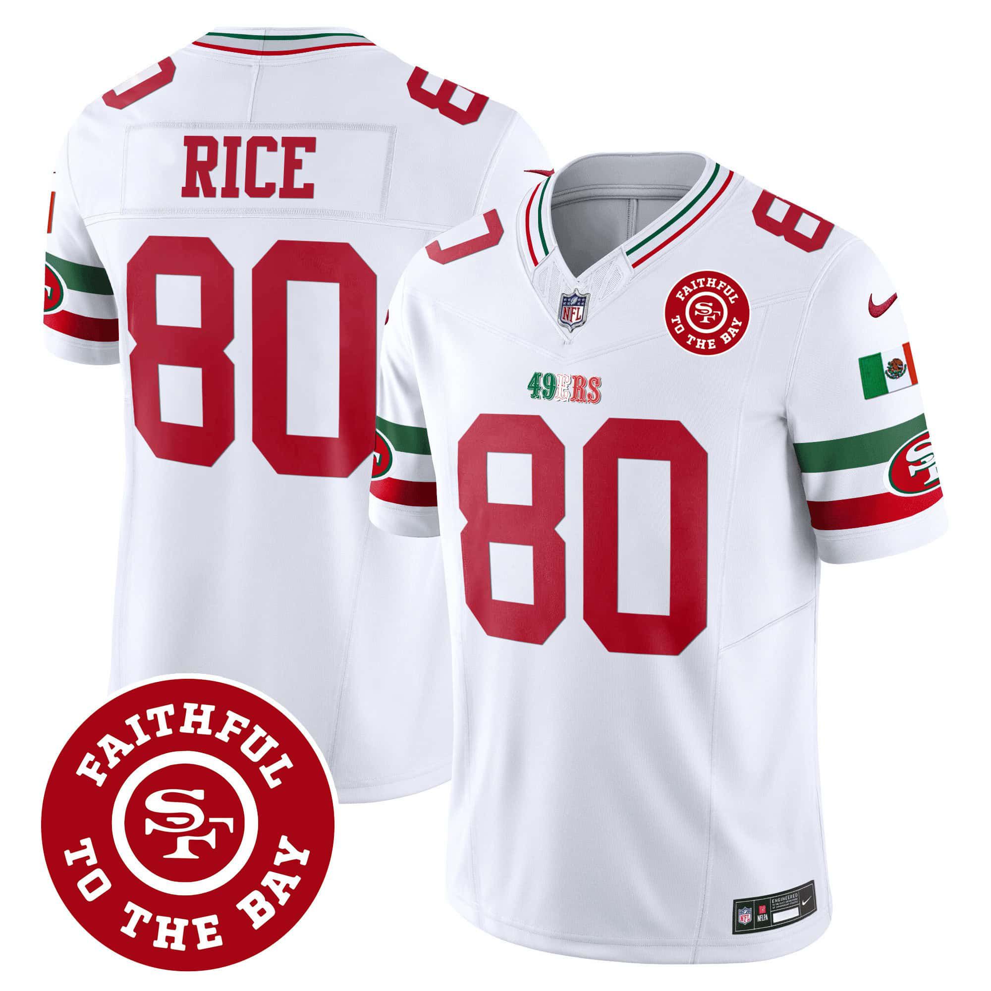 Men San Francisco 49ers 80 Rice White 2024 Nike Mexico Faithful To The Bay Patch Vapor NFL Jersey